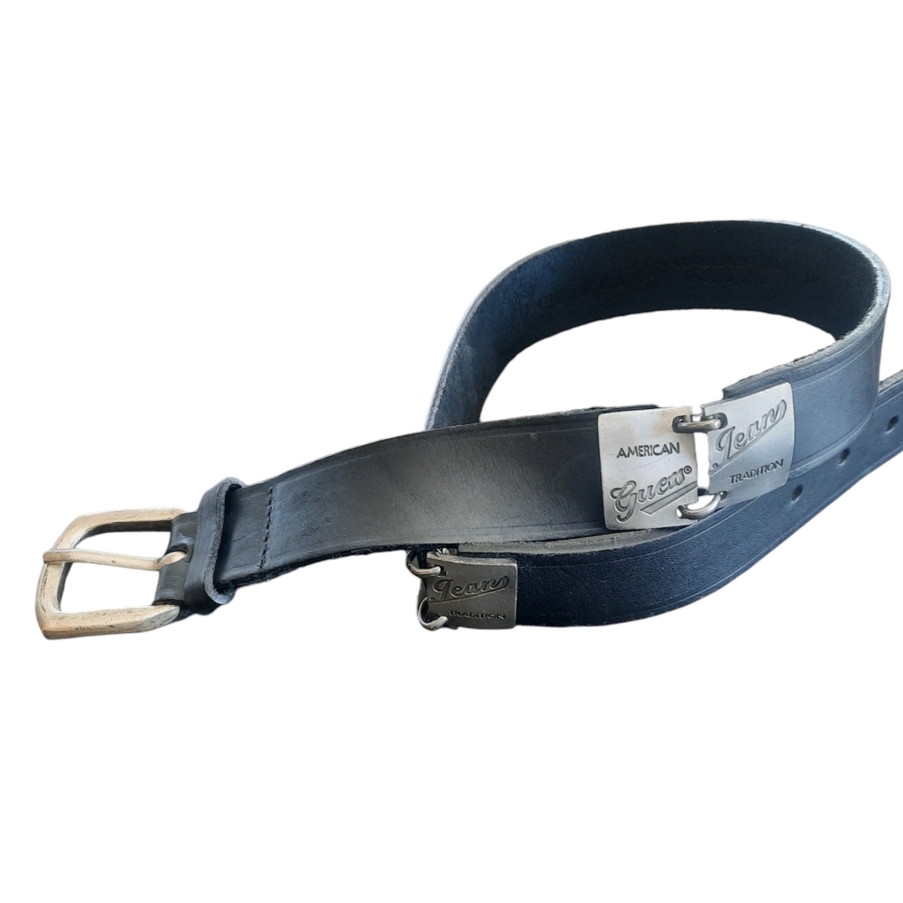 Vintage 1990s Y2K Guess Black Leather Belt | Made in USA | Size Medium
